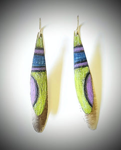 Colored pencil and sterling long drop earrings