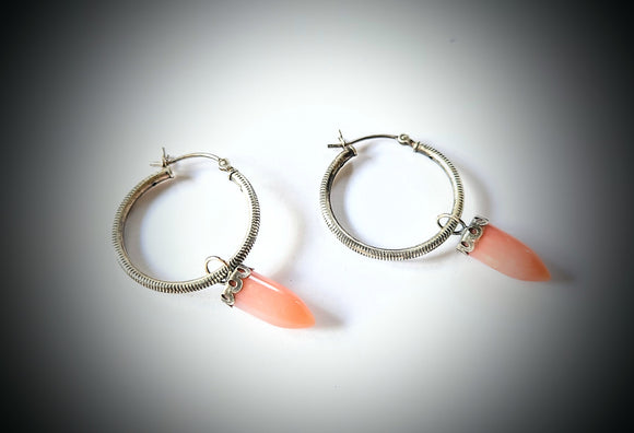 Hoop Earrings with Pink Bullet Drops