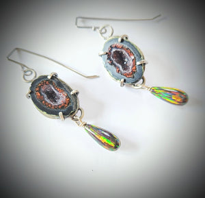 Mini Geode Earrings w lab opal drops