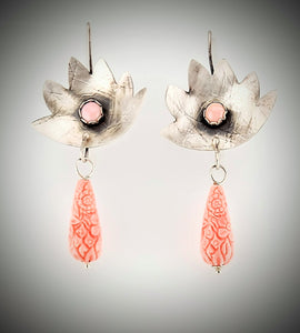 Carved conch shell drop earrings