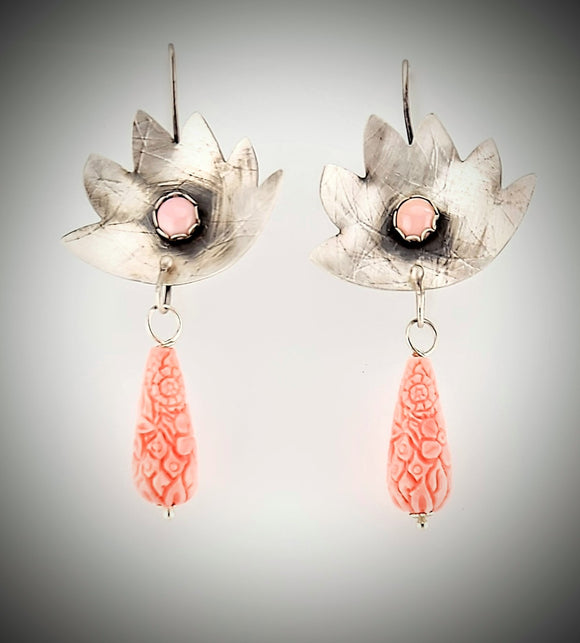 Carved conch shell drop earrings