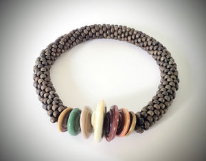 Crochet bracelet w handmade glass discs