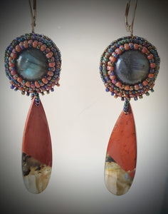 Beaded Labradorite & Jasper earrings